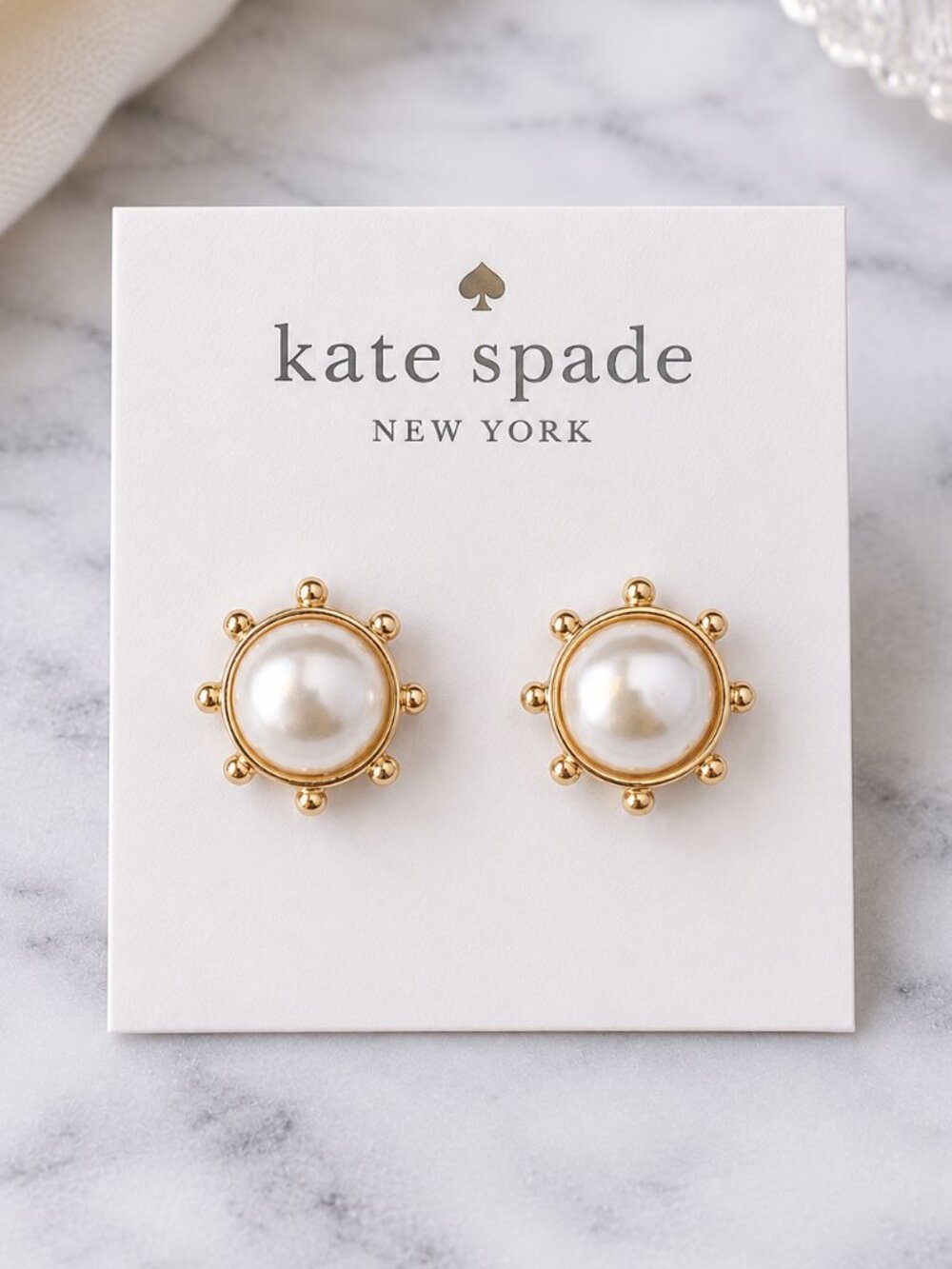 Kate Spade 18k Gold Pearl Sunburst Stud Earrings Round Statement Jewelry